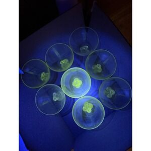 Vintage Manganese Glass Cocktail Martini Glasses Set of 8 UV Reactive Glow 5.25"